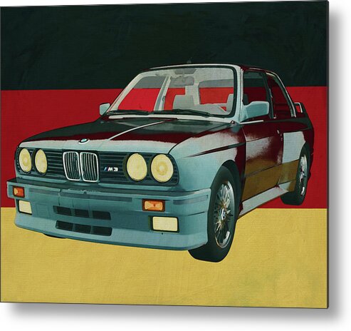 Bmw Metal Print featuring the painting BMW E-30 M3 from 1991 and German flag by Jan Keteleer