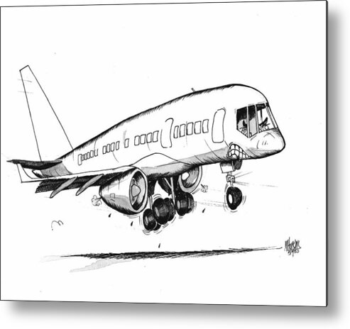 Original Art Metal Print featuring the drawing Boeing 757 Original by Michael Hopkins