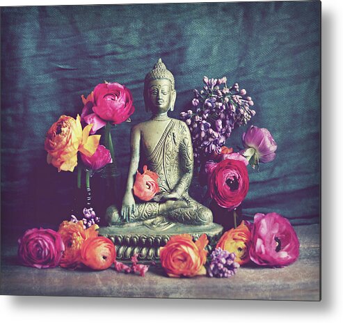 Buddha Art Metal Print featuring the photograph Buddha Offering by Lupen Grainne