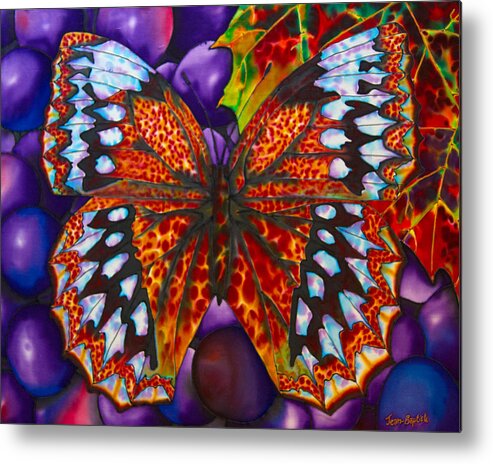Brown Butterfly Metal Print featuring the painting Butterfly and Grapevine by Daniel Jean-Baptiste