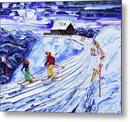 Off Piste Metal Print featuring the painting Cabane Restaurant Verbier by Pete Caswell