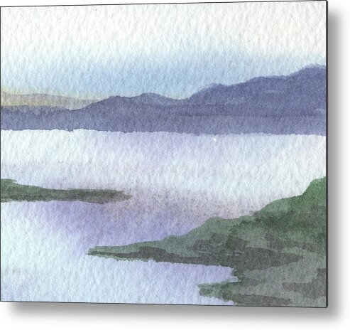 Calm Metal Print featuring the painting Calm Dreamy Landscape Peaceful Lake Shore Quiet Meditative Nature II by Irina Sztukowski