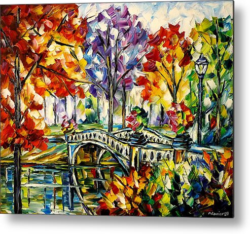 Colorful Cityscape Metal Print featuring the painting Central Park, Bow Bridge by Mirek Kuzniar