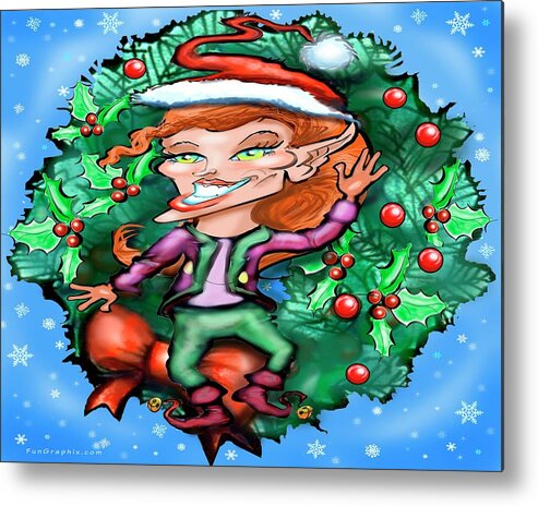 Christmas Metal Print featuring the digital art Christmas Elf with Wreath by Kevin Middleton