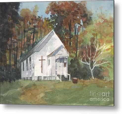 Church Metal Print featuring the painting Church in Woods by Vicki B Littell