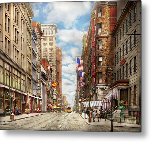 Cincinnati Metal Print featuring the photograph City - Cincinnati, OH - Fourth and Race St 1908 by Mike Savad