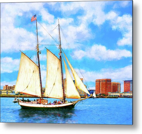 Boston Harbor Metal Print featuring the mixed media Classic Tall Ship In Boston Harbor by Mark E Tisdale