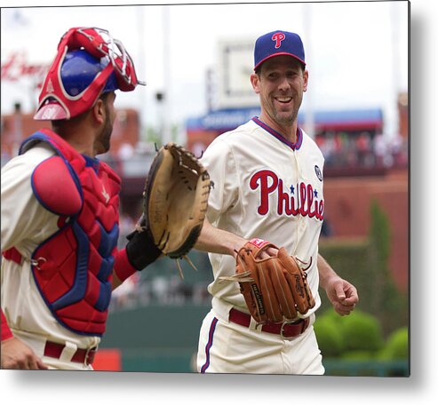 Baseball Catcher Metal Print featuring the photograph Cliff Lee and Wil Nieves by Mitchell Leff