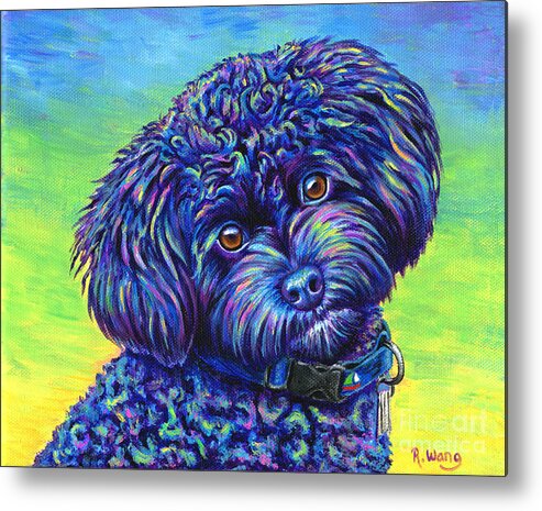 Poodle Metal Print featuring the painting Opalescent - Black Toy Poodle by Rebecca Wang