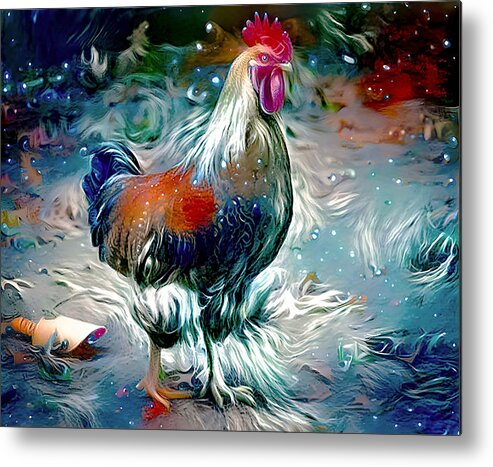 Rooster Metal Print featuring the mixed media Colorful Rooster Art by Debra Kewley