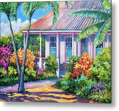 Cayman Metal Print featuring the painting Colours in a Cayman Yard by John Clark