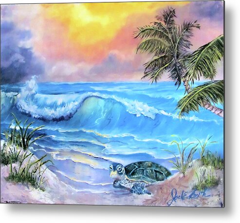 Sea Turtle Metal Print featuring the painting Coming Ashore by Joel Smith