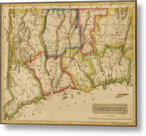 Connecticut Metal Print featuring the drawing Connecticut 1817 by Vintage Maps