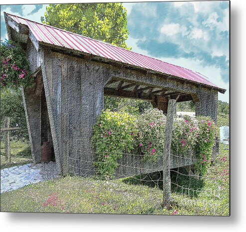 Bridge Metal Print featuring the photograph Covered bridge with flowers by Bentley Davis