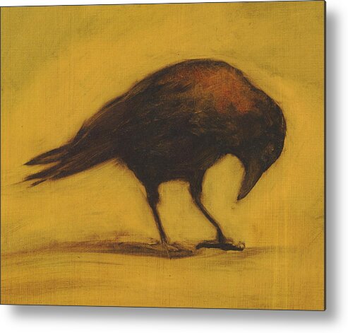 Crow Metal Print featuring the painting Crow 11 cropped version by David Ladmore