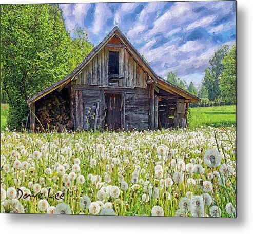 Barn Metal Print featuring the mixed media Dandelions Guarding The Barn by Dave Lee