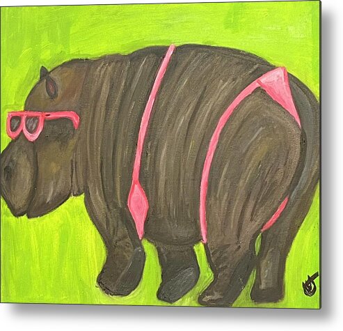 Hippo Metal Print featuring the painting Do I Look Fat?  by Anita Hummel