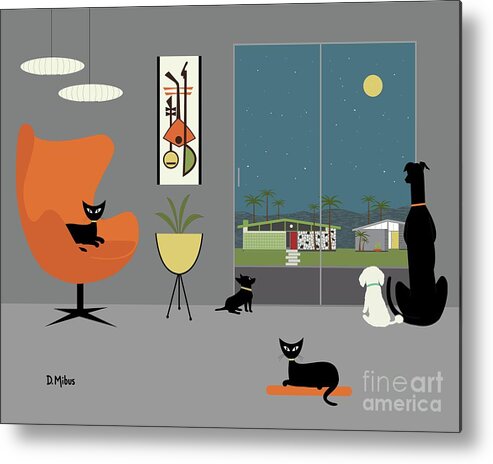 Mid Century Cat Metal Print featuring the digital art Dogs Look at Mid Century Houses by Donna Mibus