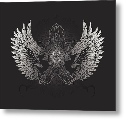 Black Color Metal Print featuring the drawing Dragon Crest by Aleksandarvelasevic