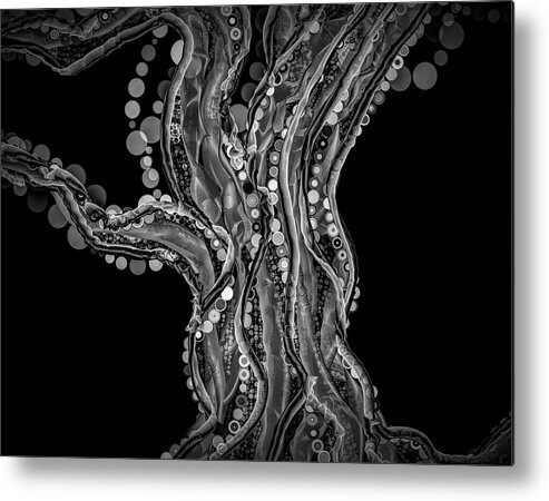 Black And White Metal Print featuring the digital art Dramatic Black And White Wondrous Twisted Tendrils by Joan Stratton