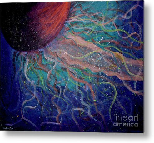 Jellyfish Wall Art Metal Print featuring the painting Electric Jellyfish 1 by Mike Mooney