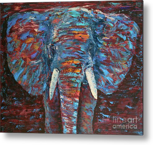 Antique Metal Print featuring the painting Elephant Baby by Denys Kuvaiev