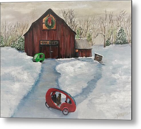 Snow Scene Metal Print featuring the painting ELF Holiday Scene 2021 by Deborah Naves