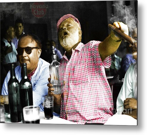 Ernest Hemingway Metal Print featuring the mixed media Ernest Hemingway, enjoying a drink or two, Havana Club, Punch cigar by Thomas Pollart