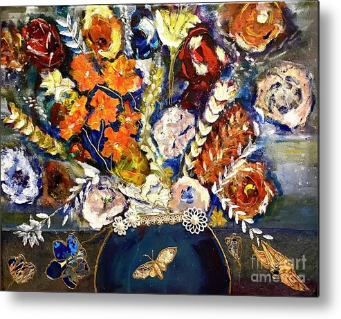 Flowers Butterfly Blue Colorful Metal Print featuring the painting Escaping Normal by Kathy Bee