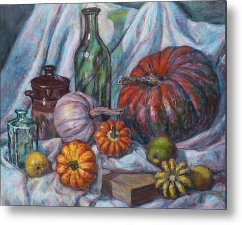 Pumpkins Metal Print featuring the painting Fall Pumpkin Harvest by Veronica Cassell vaz