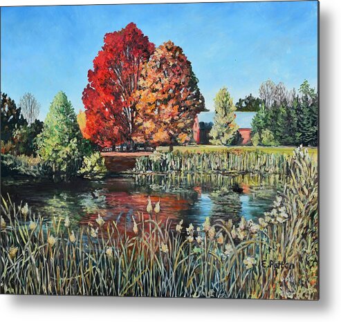 Maine Metal Print featuring the painting Farm with Pond On Route 1 In Maine by Eileen Patten Oliver