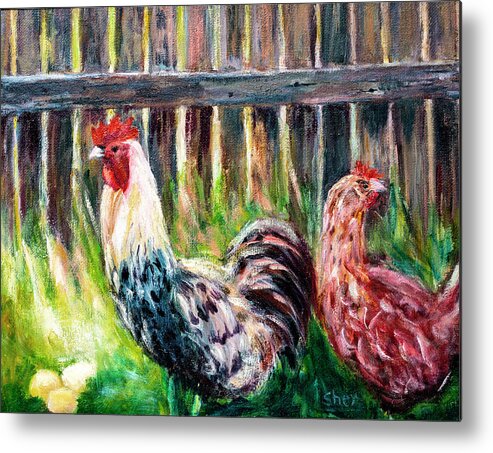 Art - Acrylic Metal Print featuring the painting Farm Yard Chicken - Acrylic Art by Sher Nasser