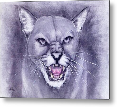 Cougar Painting Metal Print featuring the painting Fierce Cougar by Kelly Mills