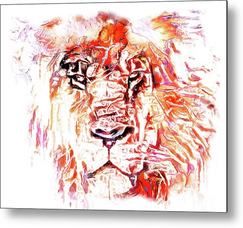 Lion Metal Print featuring the digital art Fire lion by Chris Bee