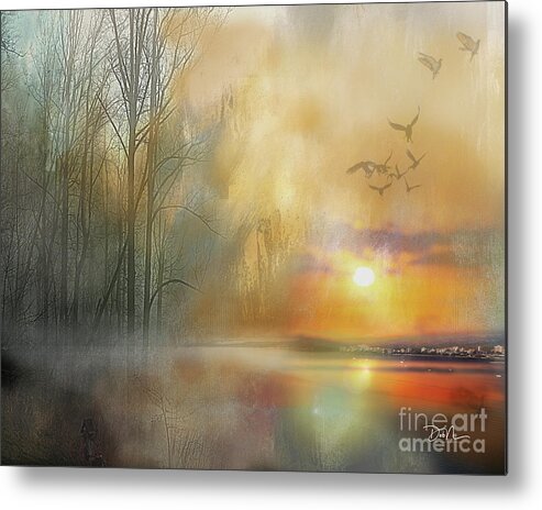 Landscape Metal Print featuring the digital art Fire on the Water by Deb Nakano