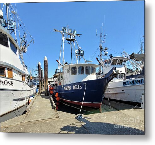 Fishing Vessel Robin Blue Moored By Norma Appleton Metal Print featuring the photograph Fishing Vessel Robin Blue Moored by Norma Appleton