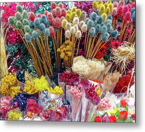 Flowers Sale Lisbon Portugal Metal Print featuring the photograph Flowers for Sale in Lisbon, Portugal by David Morehead