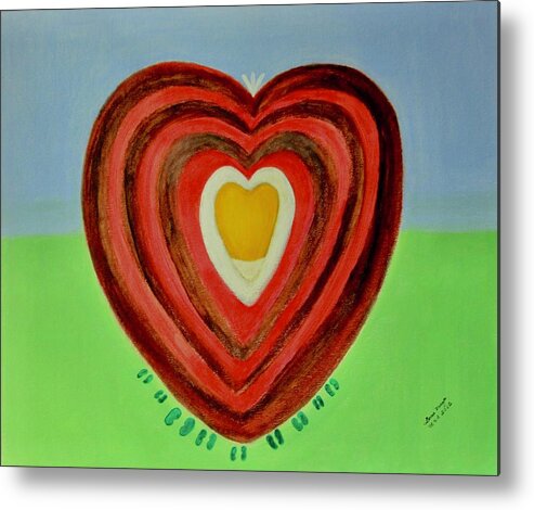 All Products Metal Print featuring the painting Footsteps and Friendship and the Golden Heart by Lorna Maza