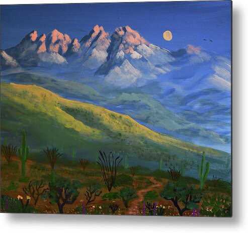 Four Peaks Metal Print featuring the painting Four Peaks Snow by Chance Kafka