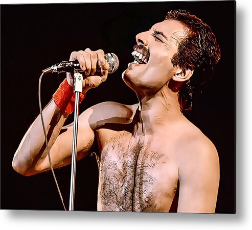 Freddie Mercury Wembley Metal Print featuring the painting Freddie Mercury Colour Painting by Vincent Monozlay