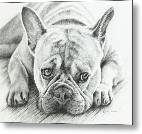 Bulldog Metal Print featuring the drawing Frenchie by Kirsty Rebecca