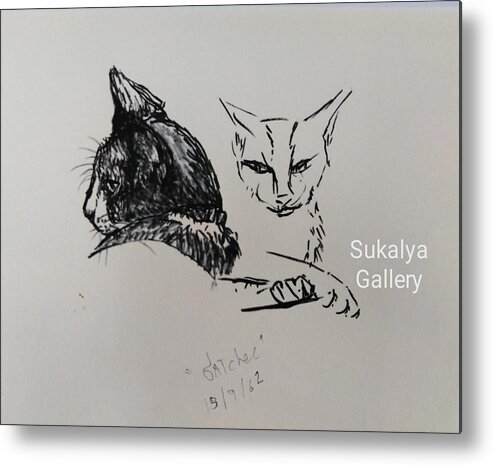 Gatchee Metal Print featuring the drawing Gatchee and herself by Sukalya Chearanantana