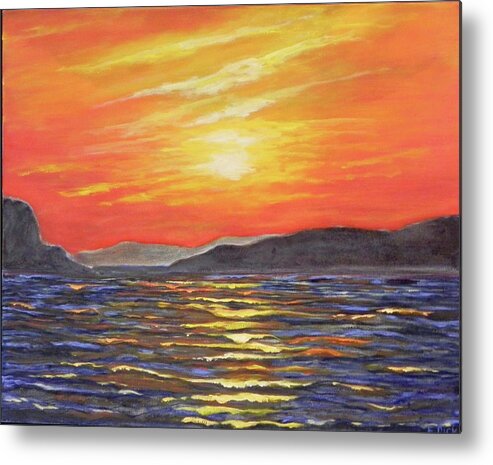 Sunset Metal Print featuring the painting Gold on the water by Erika Dick