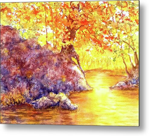 Watercolor Metal Print featuring the painting Golden Moments by Carolyn Rosenberger