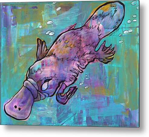 Platypus Metal Print featuring the painting Graceful Glide by Darcy Lee Saxton