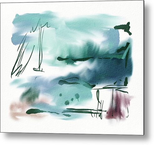 Green Metal Print featuring the painting Green Watercolor Abstract Landscape by Itsonlythemoon -