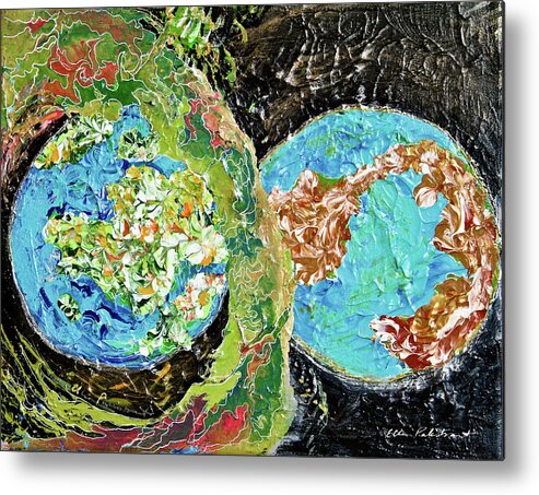 Wall Art Metal Print featuring the painting Haloing Earth - Horizontal by Ellen Palestrant