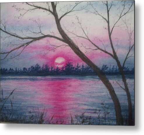Pink Sunset Metal Print featuring the painting Hanging Hearts by Jen Shearer