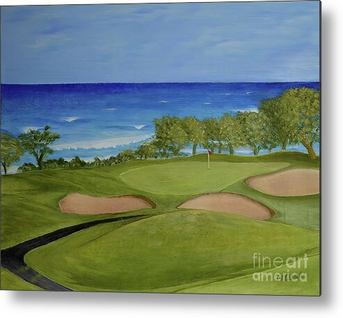 Golf Metal Print featuring the painting Hole 17 - Wailua Golf Course on Kauai by Mary Deal