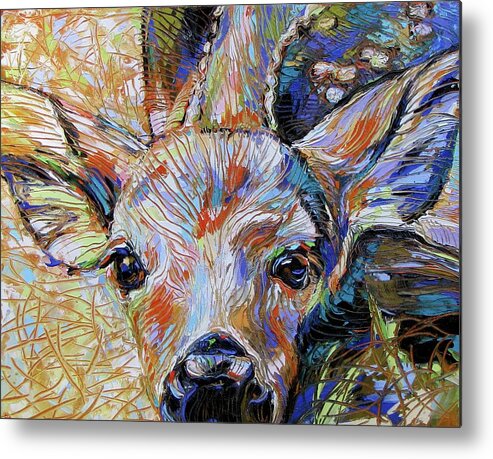 Fawn Metal Print featuring the painting I'm Here Momma by Kathleen Steventon
